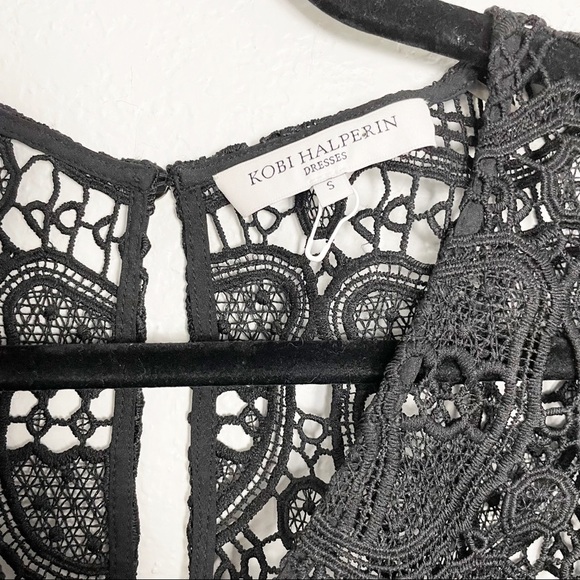Kobi Halperin Gaia Guipure Lace V Neck Mini Dress MISSING SLIP Black Cocktail - Picture 5 of 7